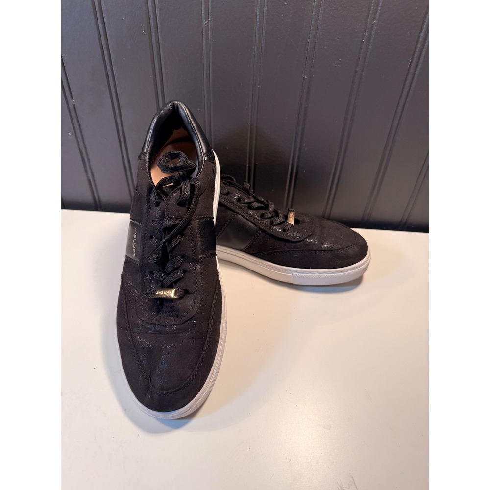 J/Slides NYC Womens Black Shimmer Fabric Low Top Sneakers Gold Hardware 8.5M